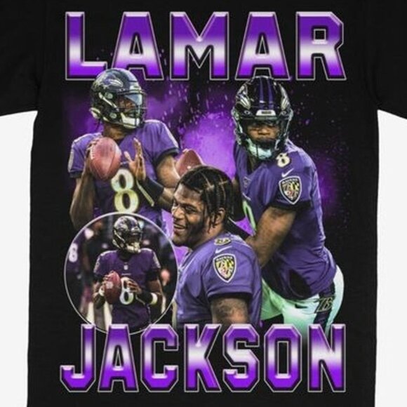 Lamar Jackson Baltimore Ravens NFL Player Football Team Graphic Fan T-Shirt 79 - Picture 2 of 5